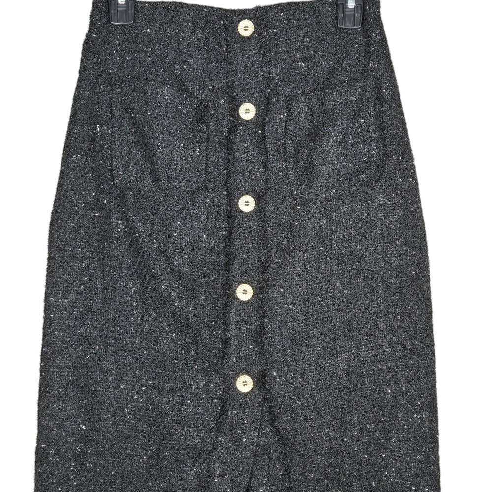Tuckernuck Pomander Place Laurelle Tweed Midi Skirt Small NWT Shimmer Black - Picture 2 of 12